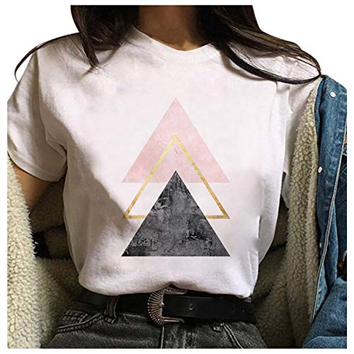 T Shirt Damen Kurzarm Oberteile Sommer Oversize Elegant Geometrie Grafik Drucken lose Mode Rundhals Beste Mode Blusen Basic Shirts Pullover Sweatshirt Teenager Mädchen Hemd Tunika Tops Cover
