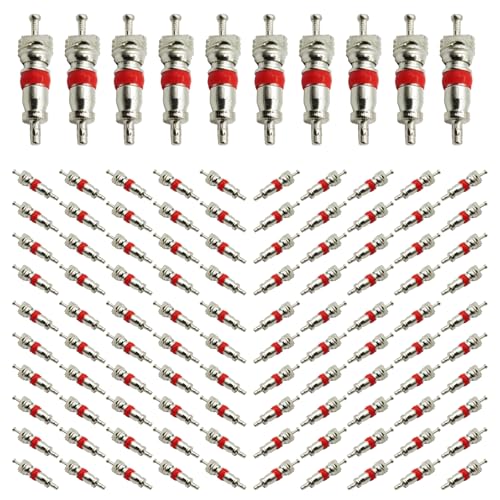Image of 100Pcs Schrader Tire Valve Core,Valve Stem Core Replacement for General Vehicles of Cars,Motorcycles,Bicycles and Trucks,Two Colors Seal Rubber Ring Available (Red)