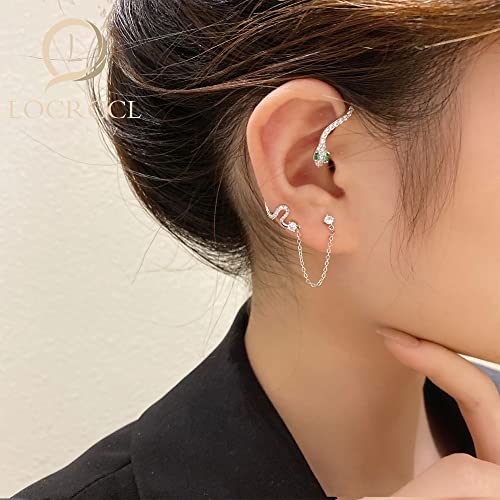 Locrccl Silver Snake Zircon Ear Cuff Cartilage Tassel Ear Cuff Chain Earrings Piercing Cartilage Ear Cuff Cz Clip Wrap Around Earring For Women Valentine's Day Mother's Day Gift (A) #TOP4