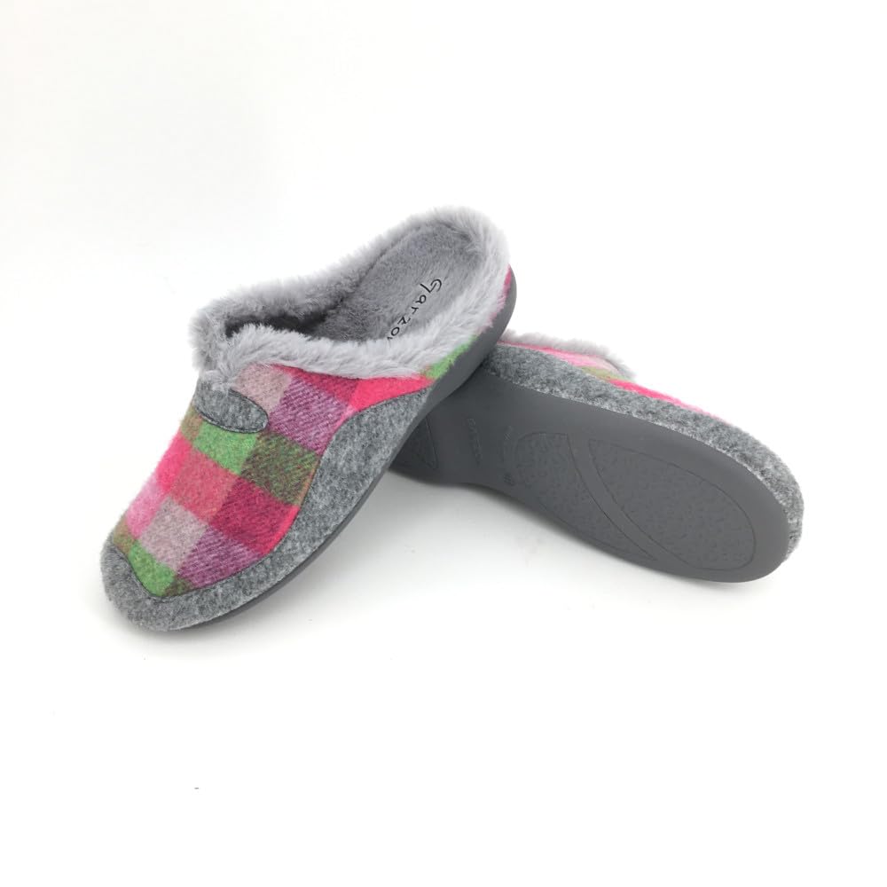Garzón - Zapatillas de IR por casa destalonadas,Suela de Goma Antideslizante,Chinela,de Tela,de Cuadros para: Mujer