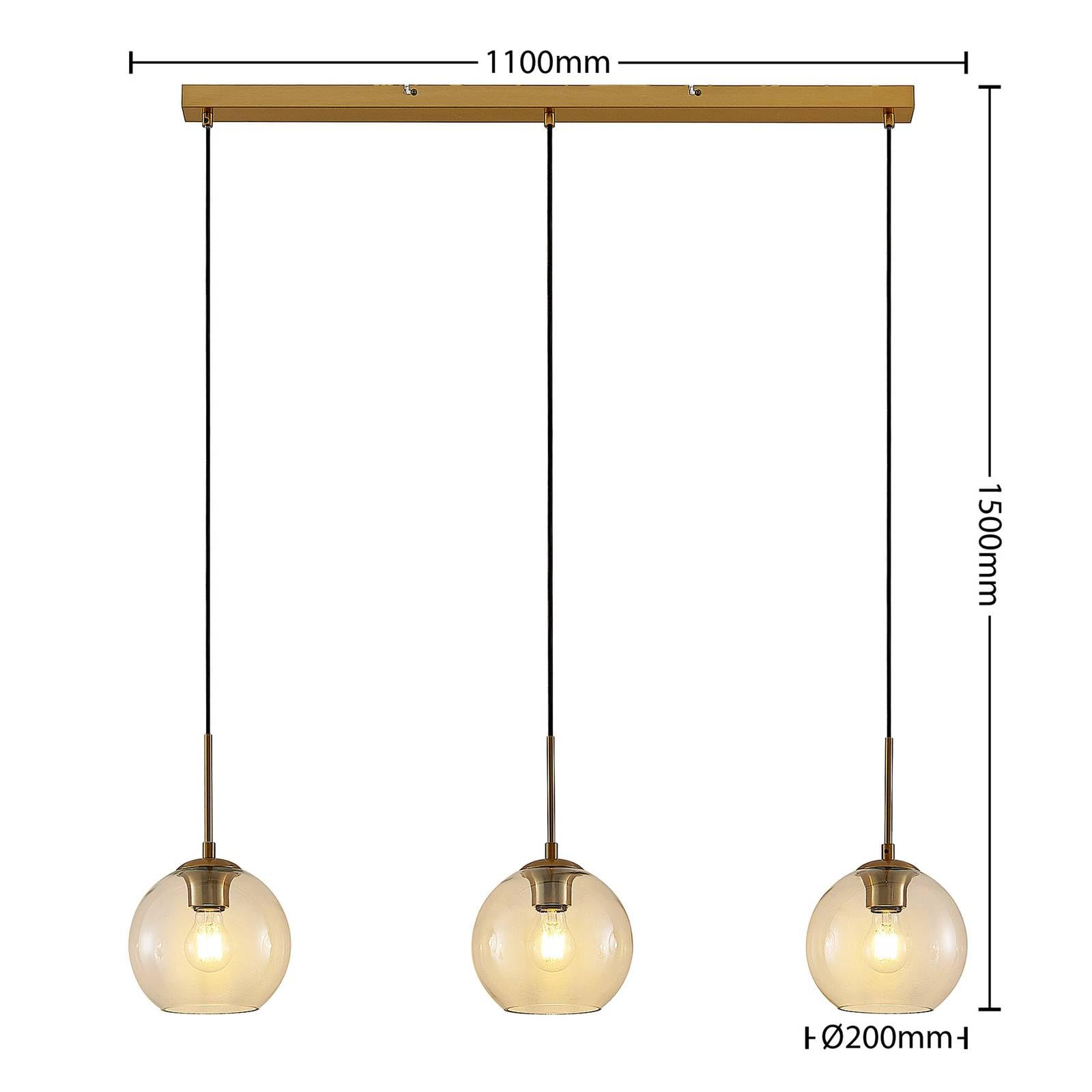 Lindby lámpara colgante en latón, transparente, luminaria suspendida | e27, 3 bombillas, moderno, vidrio para sala de estar, salón, comedor