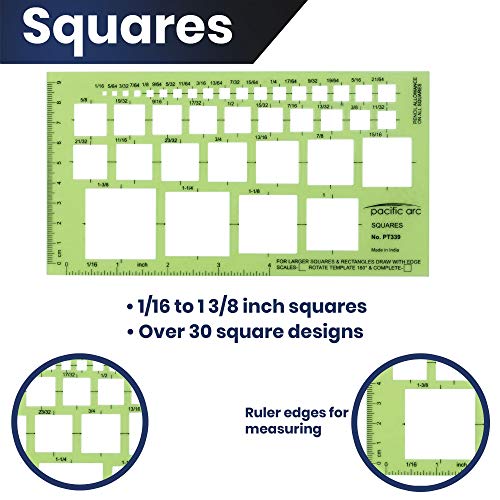 Image of Pacific Arc Squares Template Guide, 39 Squares ranging from 1 /16 inch to 1 and 3 /8 inch