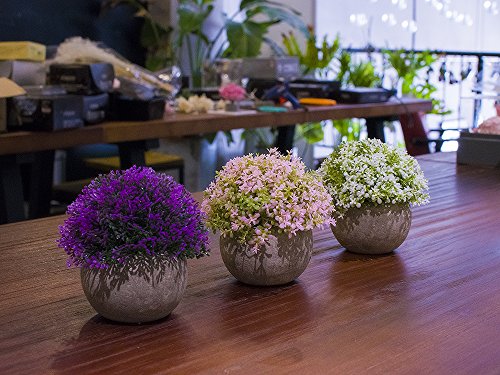 Opps Mini Artificial Plants Plastic Fake Green Colorful Flower Topiary Shrubs With Gray Pot For Home Décor – Set Of 3 #TOP4