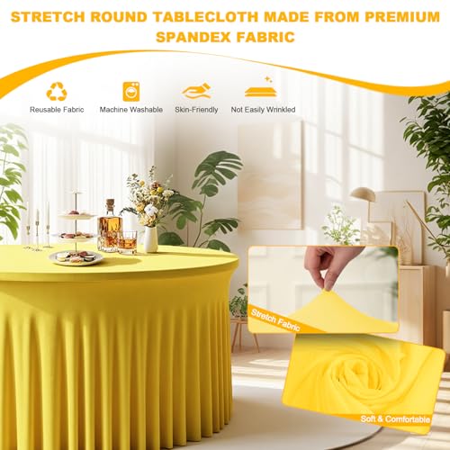 Fixoro 2 Pack Yellow Round Spandex Tablecloth for 72 Inch Round Table, 132 Inch Stretch Fitted Tablecloth, Wrinkle-Free Table Cover with Skirt for Birthday, Wedding, Banquet, Party Decor by Fixoro - Used condition - Image 4