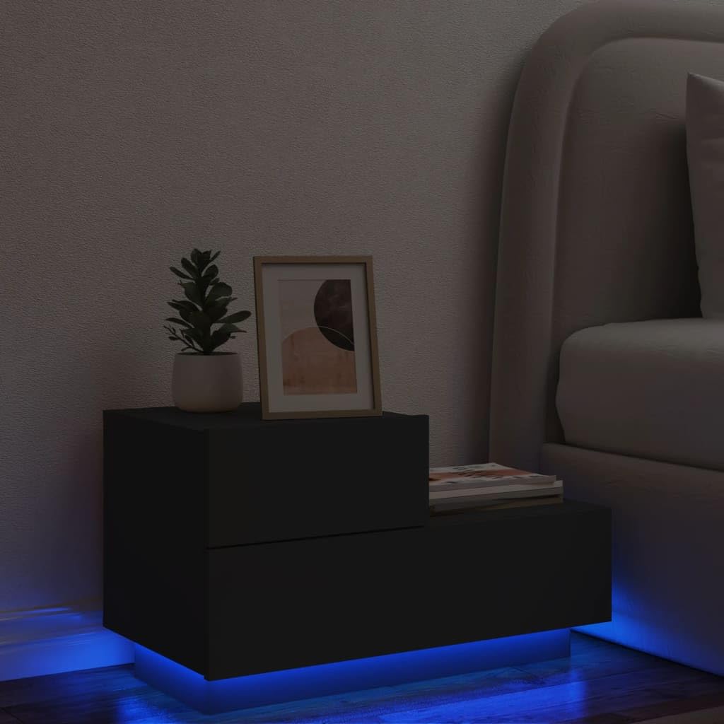 Meuble de chevet avec éclairage LED noir : créez une ambiance cosy et design dans votre chambre