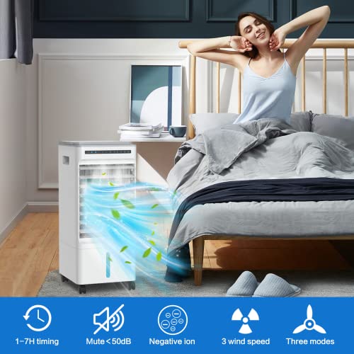 Climatiseur Mobile Silencieux, Fychuo 4 en 1 Refroidisseur d'air Climatiseur Portable, Purificateur, Humidificateur, Ventilateur avec Roues et Réservoir d'eau 5L, 3 Mode & Vitesses, Minuterie 1-7H - Image 5