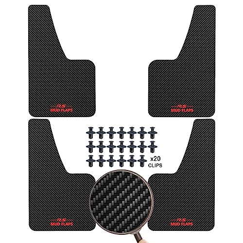 XUKEY 4 unids Faldillas antibarro Universal 36x21cm Negro Guardabarros para Coche SUV Van Hatchback UTV ATV Delantero Trasero Guardabarros con Hardware('R.S MUD Flaps-Letra)