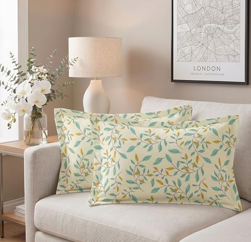 Image of VAS COLLECTIONS Cotton Pillow Cover Set of 2 (17x27 Inches) | Ultra Soft Breathable Pillow Cases for Bed | Skin Friendly, Fade Resistant & Comfortable Pillow Covers for Bedroom Decor (Lemon)
