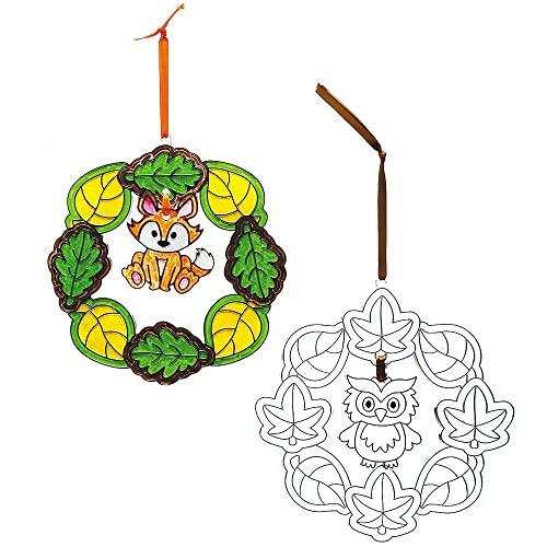 Baker Ross Décorations D’automne à Colorier – Effet Vitrail – Lot De 12 Feuilles Translucides – Artisanat Pour Enfants