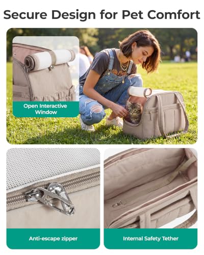 BAGSMART Dog Purse Carrier for Small Dogs Up to 13lbs Puppy Travel Tote Bag | Quilted Puffy Soft Sided Pet Handbag with Pockets, Collapsible Lightweight Portable Carrying with Safety Tether & Mat, Brown - Image 3