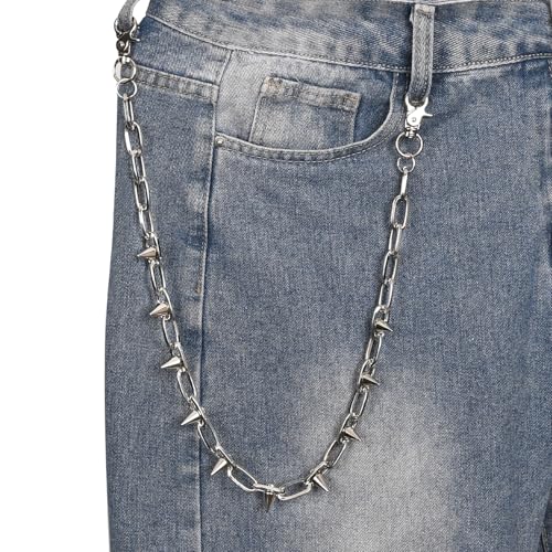 ZEKEE Wallet Chain Pants Chain Hip Hop Punk Jeans Chain Key Chain Goth Heavy Rivet Accessories for Women Men - Silver - Thumbnail 6