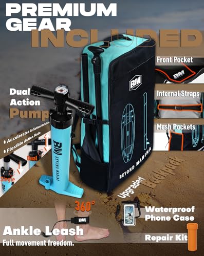 BEYOND MARINA Inflatable Stand Up Paddle Board, 10\'6\" SUP Paddleboard for Adult, Premium Accessories | Non-Slip 5MM EVA Deck & Foam Handles, Camera Mount, Double Action Pump, 85L Travel Backpack