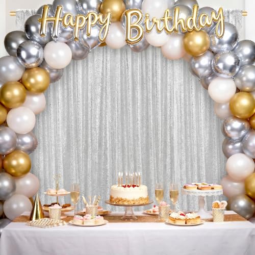 Image of Silver Sequin Backdrop Curtains-2 Panels 3FTx8FT Silver Backdrop for Wedding, Glitter Party Decorations Background Drapes for Birthday Party Anniversary Graduation Photo Booth Decor