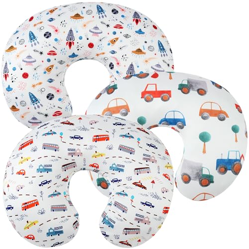 Image of Tontukatu Nursing Pillow Cover Set 3 Pack Nursing Pillow Slipcovers for Moms Breastfeeding Moms, Ultra-Soft Stretchy Fit Standard Nursing Pillows Rocket Satellite,Car & Bus
