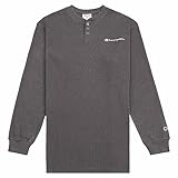 Champion Camisas Henley de manga larga pesadas para hombres grandes y altos, Gris Carbón jaspeado, 3X alto