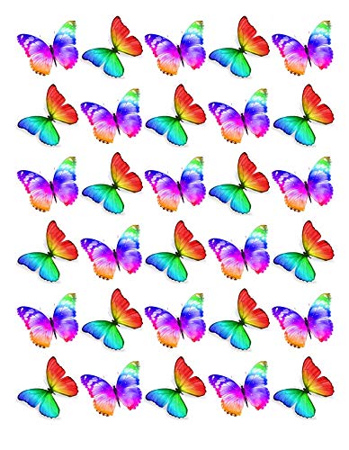 30 obleas comestibles para cupcakes, diseño de mariposas multicolor