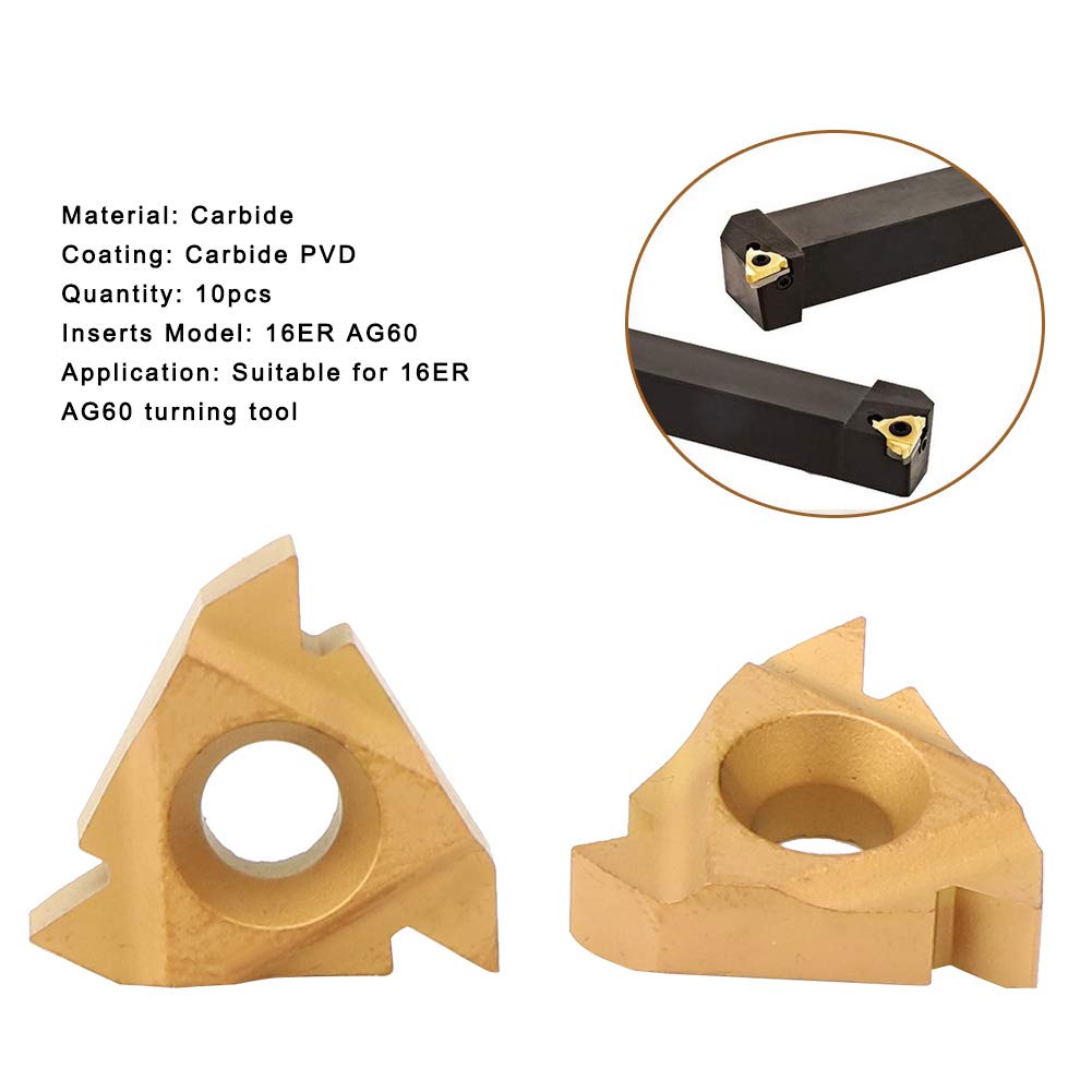 Inserti Carburo Per Filettatura 16ERM AG60 - 10 Pezzi Per Acciaio Inox, Per Tornio CNC - Foto 7
