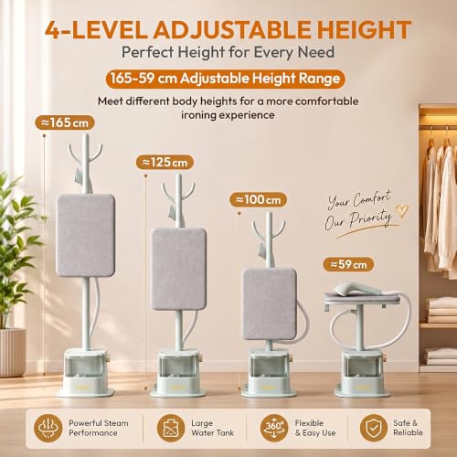Image of Toree Standing Garment Steamer for clothes -2000 Watts power, 1.8LTR water tank, 3 steam settings, up to 40 g /min steam output, Adjustable Iron board & Pole -Blue