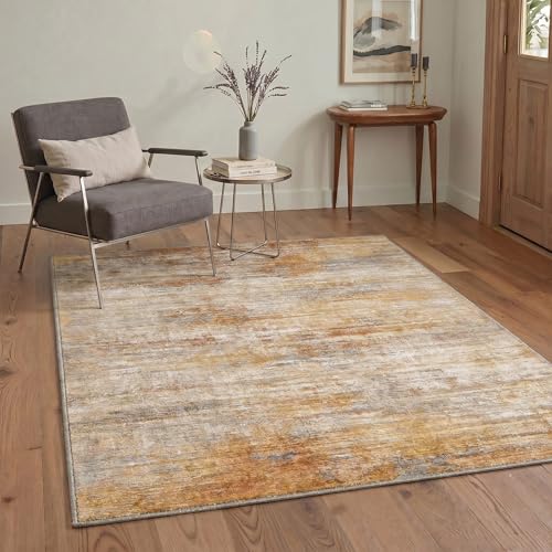 Image of BEIMO Area Rugs 8x10 for Living Room Bedroom, Modern Abstract Machine Washable Rug, Large Soft Low Pile Floor Cover with Non Slip Backing for Dining Room, Dusty Orange Beige