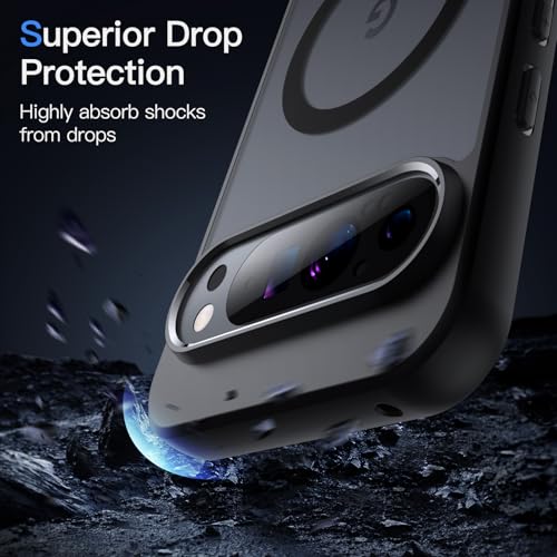 JETech Magnetic Case for Google Pixel 9/9 Pro 2024, Compatible with MagSafe, Translucent Matte Back Shockproof Phone Cover (Black)