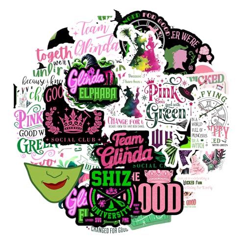 Magical Theater Witch Quality Sticker Pack 48-Piece Pink and Green Vinyl Decals for Laptops Water Bottles Journals Best Friend and Witchy Aesthetic Theme. UV-Resistant