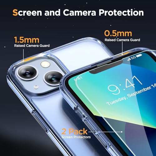 Image of Miracase Magnetic for iPhone 13 Case 6.1 inch (Compatible with MagSafe)(with 2X Screen Protectors) Military-Grade Protection, Anti-Fingerprint Translucent Matte Phone Case Cover, Clear Blue