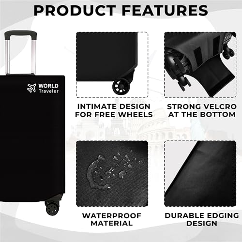 Image of Kraptick Non-Woven Luggage Cover - Waterproof, Dustproof, and Stretchable Luggage Protector Cover, Durable Non-Woven Luggage Case for Trolley (Black- 20 Inch, 24 Inch, 28 Inch) Combo of 3