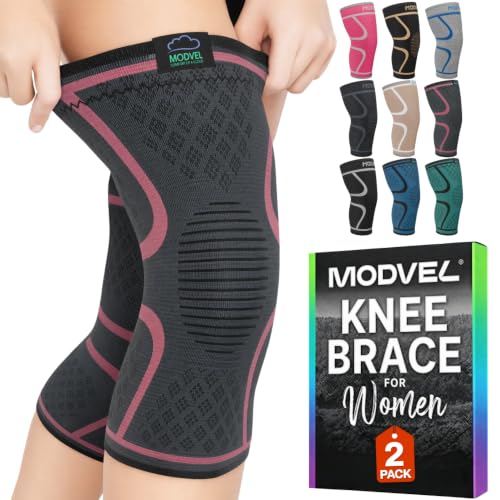 Image of Modvel 2 Pack Knee Brace for Women - Knee Support for Walking, Knee Compression Sleeves for Pain Relief, Knee Sleeves for Women, Knee Brace for Sports, Workouts & Arthritis