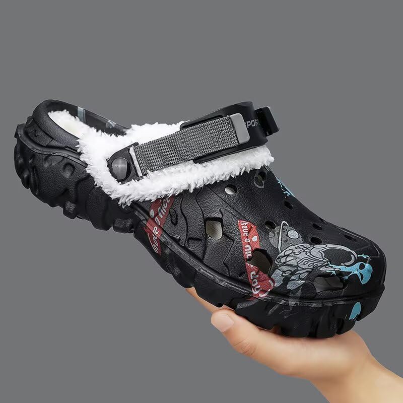 Image of Men's Printed Fuzzy Lined Clogs Winter Slip On Shoes