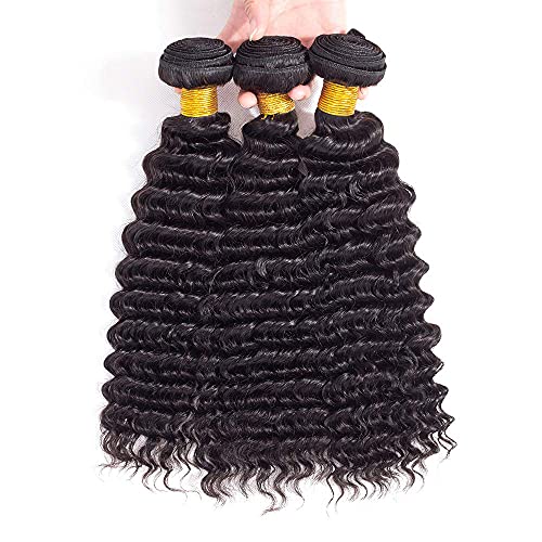 Extensiones de cabello humano para ondas profundas de impacto, kit de 45 y 50 cm negro 2