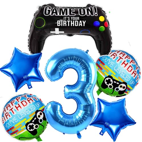 Image of 6 Pcs Game on Birthday Decoration 3rd Birthday Decoration for Boys Gaming Theme Birthday Decoration Third Birthday Decorations Boy Game Theme Balloons (Pack of 6, Multicolor)