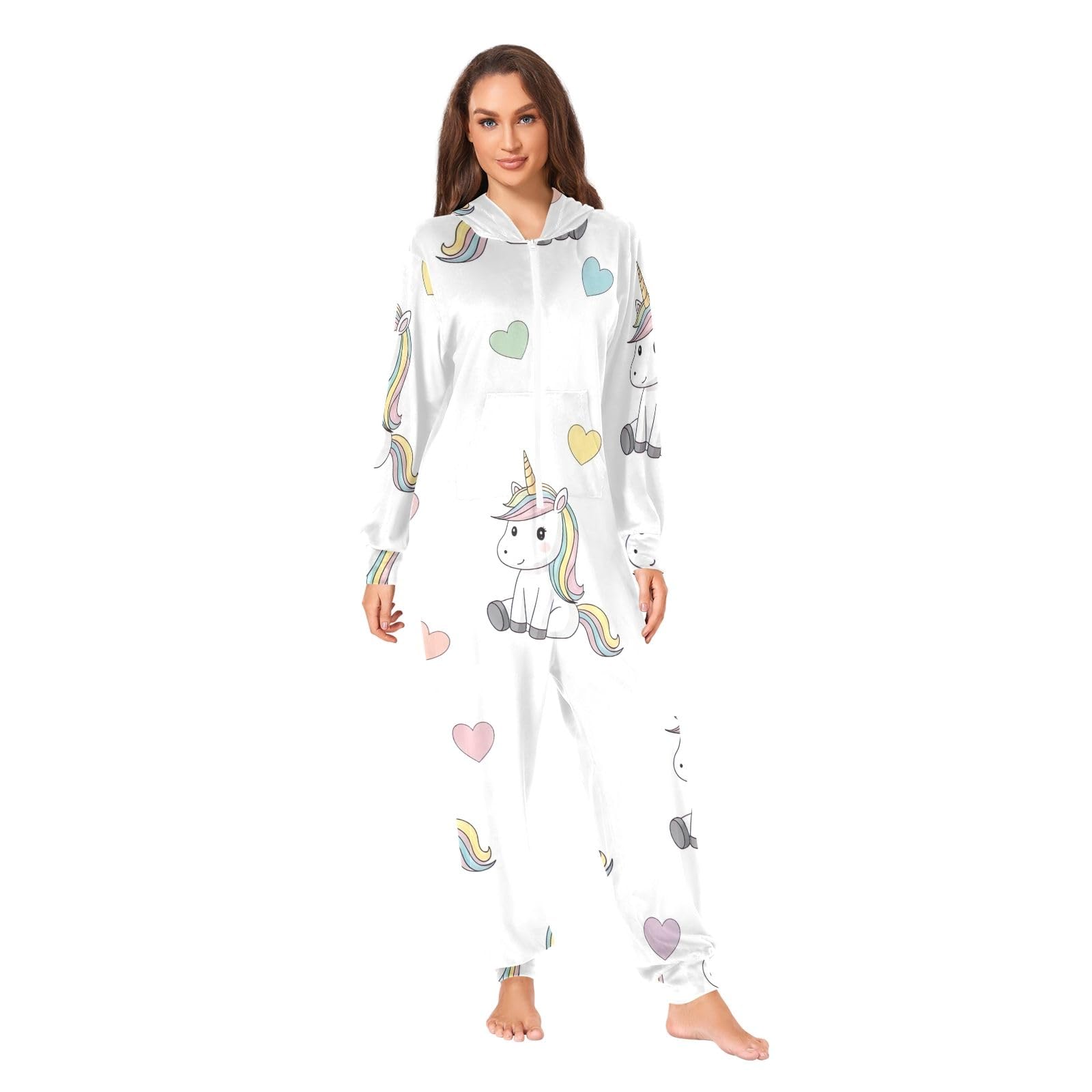 Niedliches pastellfarbenes Einhorn-Kostüm für Erwachsene und Damen, lustiges einteiliges Kostüm, Nachtwäsche, niedliche pastellfarbene Einhörner, L