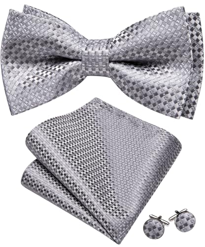 Image of YOHOWA Paisley Striped Men Bow Tie Pre-Tied Formal Adjustable Colorful Bowties Handkerchief Cufflinks Set Wedding Party