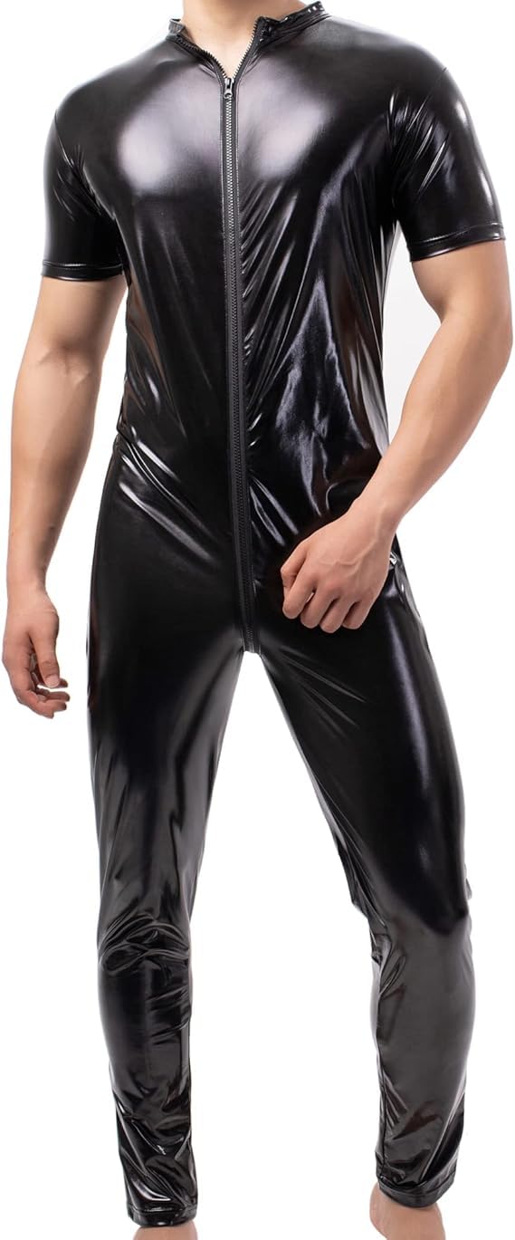 QiaTi Body en latex pour homme - Manches longues - Combinaison intégrale en cuir synthétique, Noir (3), XL