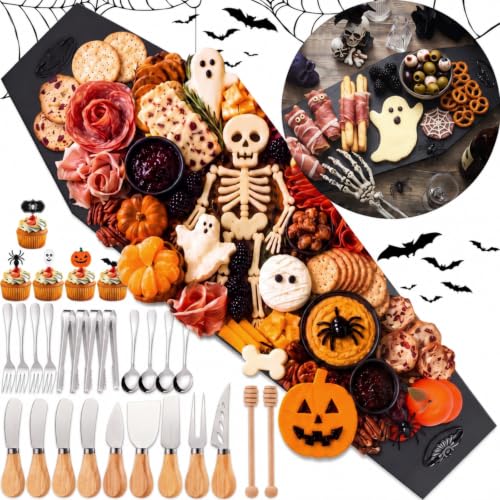 Liliful 76 Pcs Halloween Coffin Charcuterie Board, Cheese Knife Set, Black
