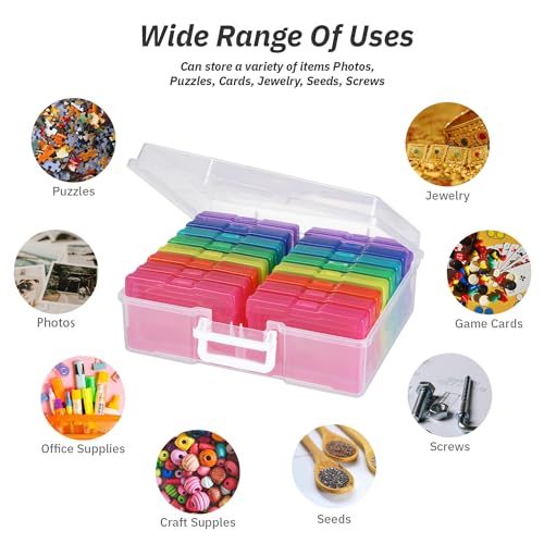 Image of PCA Photo Storage Box 4 inch x 6 inch Cases With Handle - 16 Inner Keeper, Large Organizer, Plastic Craft Case for Stickers, Stamps, Jigsaw, Vegetable Seeds