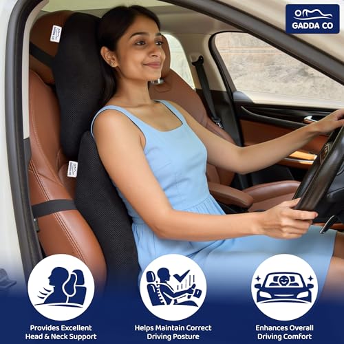 Image of GADDA CO Car Neck Rest Pillow & Lumbar Back Support Cushion Combo Pack of 1 -Memory Foam Cervical & Lower Back Pain Relief for Car & Office Chair, Orthopedic Posture Support, Mesh Black