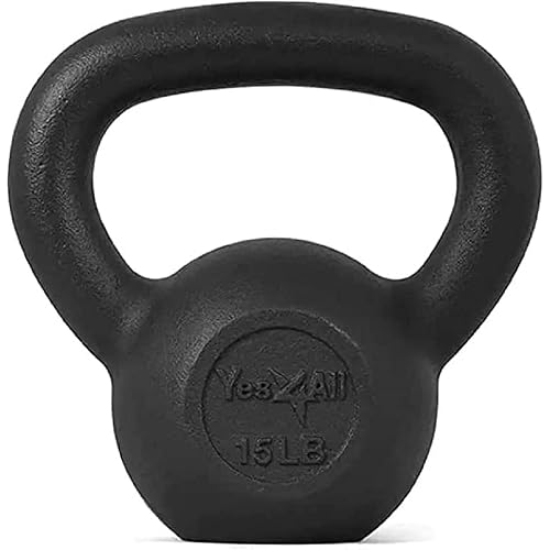 Yes4All Kettlebell Cast Iron/Rubber Base Solid Smooth for Strength Training, Home Gym