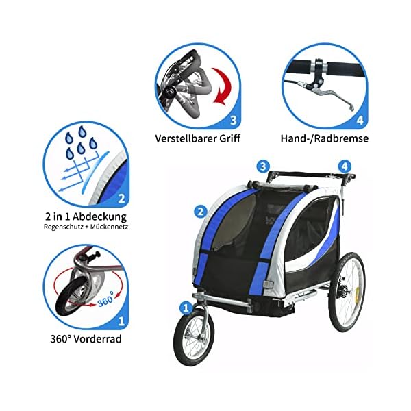 Tiggo Kinderanhänger mit Federung Jogger 2 in 1 Kinderfahrradanhänger Fahrradanhänger Anhänger – Bild 21