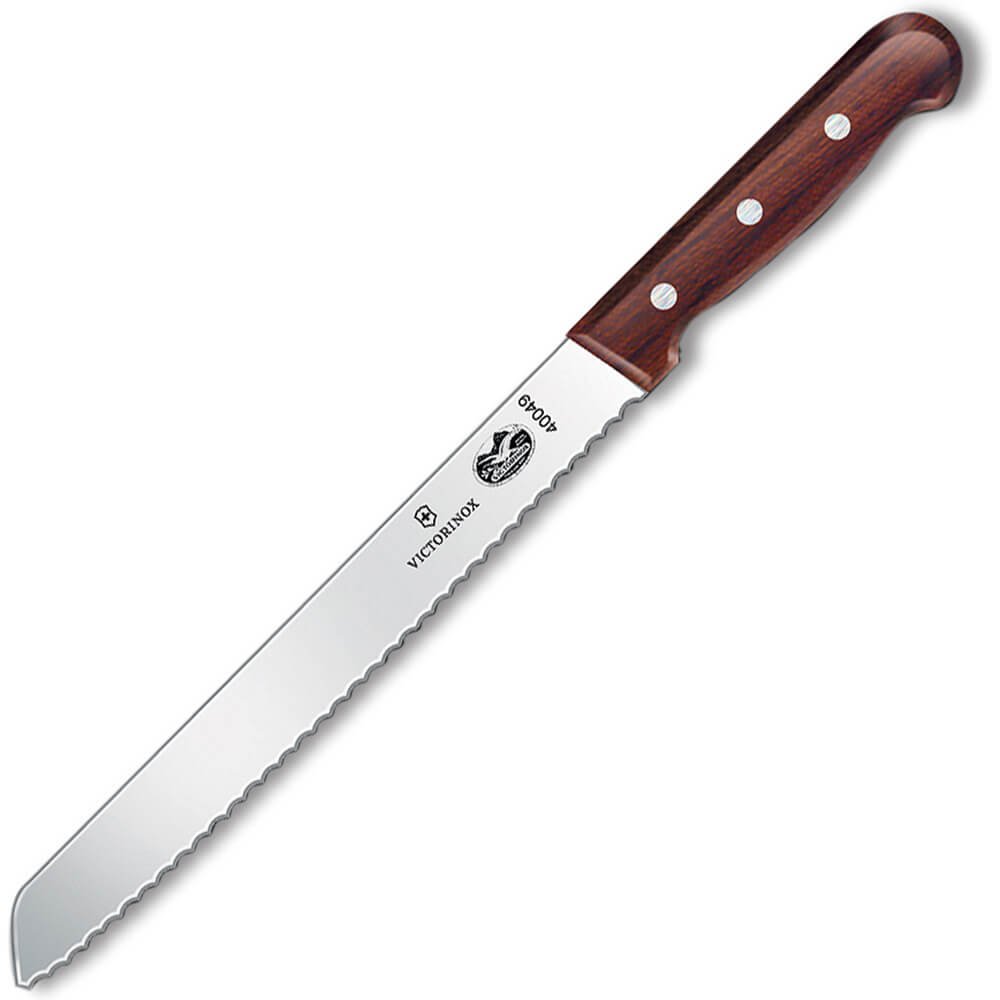 Victorinox Serrated Bread Knife 21.6 cm / 8.5 inch, Ice-Tempered Stainless Steel, Rosewood Wooden Handle, Professional Kitchen Knife for Bread Pastry Cake Slicing, Weight: 90g, Dishwasher Safe, C648