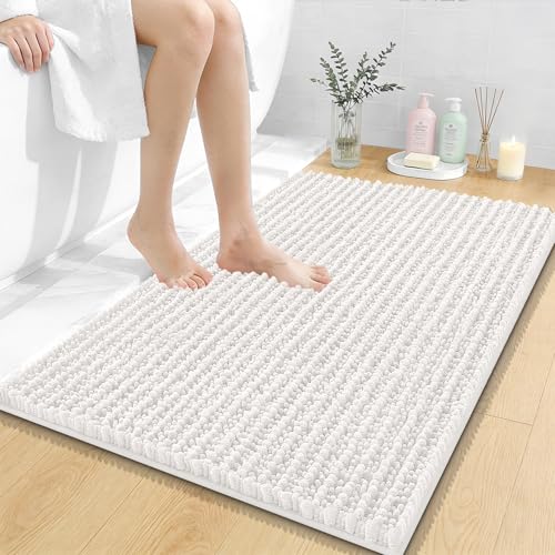 Image of OLANLY Bathroom Rug Mat 36x24, Thick Soft and Absorbent Chenille Bath Mat, Non-Slip Rubber Backing, Machine Washable Quick Dry Bath Rugs for Tub Shower Floor, Home Decor Accessories, Ivory