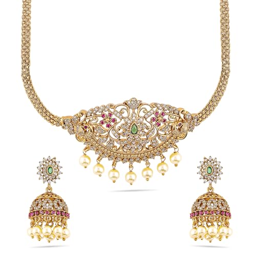 Image of Rubans AD Zircon Festive Choker Set with Earrings for Women