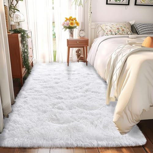 5x7 Rugs for Living Room - 1.4" Height Pile Plush Rug for Dorm - Soft Non-Slip Fluffy Throw Carpet Bedroom White