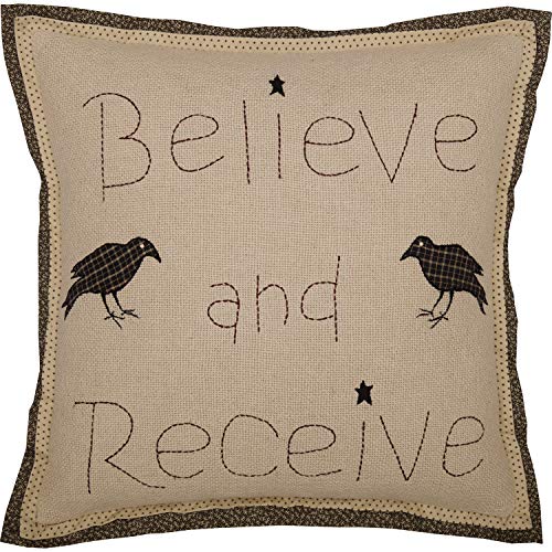 VHC-Brands-Kettle-Grove-Believe-and-Receive-Pillow-18x18-Country-Primitive-Bedding-Accessory-Tan VHC Brands Kettle Grove Believe and Receive Pillow 18×18 Country Primitive Bedding Accessory Tan