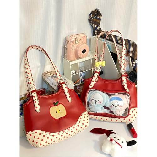 Transparent Handbags for Women Red Double Side Polka Dots Whimsical Apple Shoulder Bag Whimsy Twee Funky Purse2