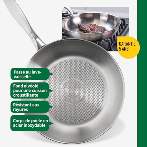 Fackelmann Chefkoch poêle à frire Ø24 cm avec fond alvéolé - Poêle en acier inoxydable de haute qualité - Convient pour tous les types de feux (y compris l'induction) - Ø24 x 0,5 cm – Image 4