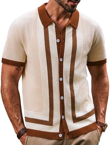 PJ PAUL JONES Mens Polo Shirts Vintage Striped Button Down Knitte...