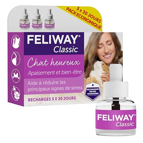 FELIWAY Classic 3X 30 Jours - Pack Economique - 3 Recharges pour Diffuseur de Phéromones Apaisantes...