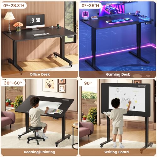 Image of SEDETA 31.5 Inches Foldable Electric Standing Desk, 180 Tiltable Mobile Rising Computer Desk Height Adjustable with Wheels for Drawing /Writing /Gaming /Study /Home Office /Small Space, Black