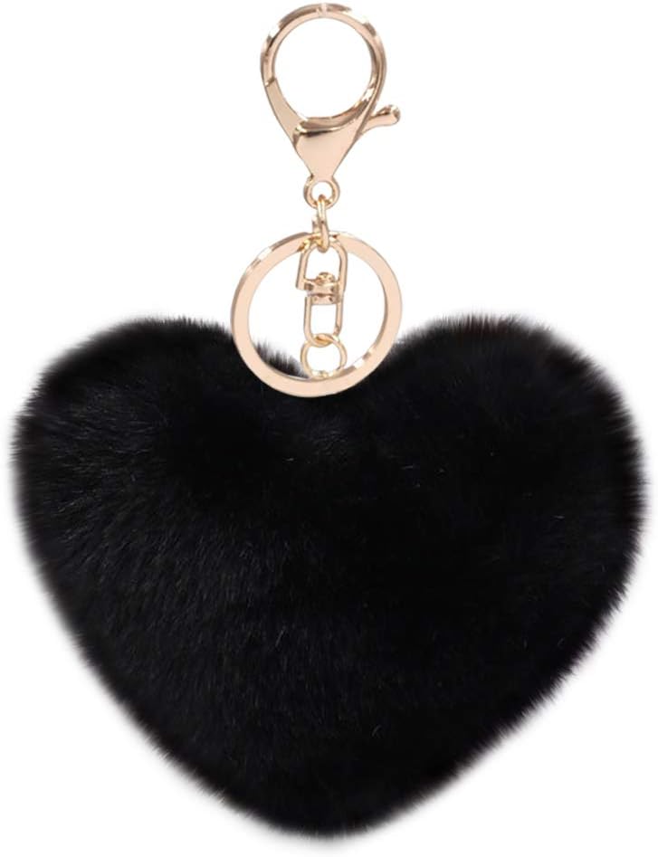 Women's Heart Puffball Keychain Faux Fur Pom Pom Keyholder Bag Accessory Keyring Backpack Charms for Girls image 5